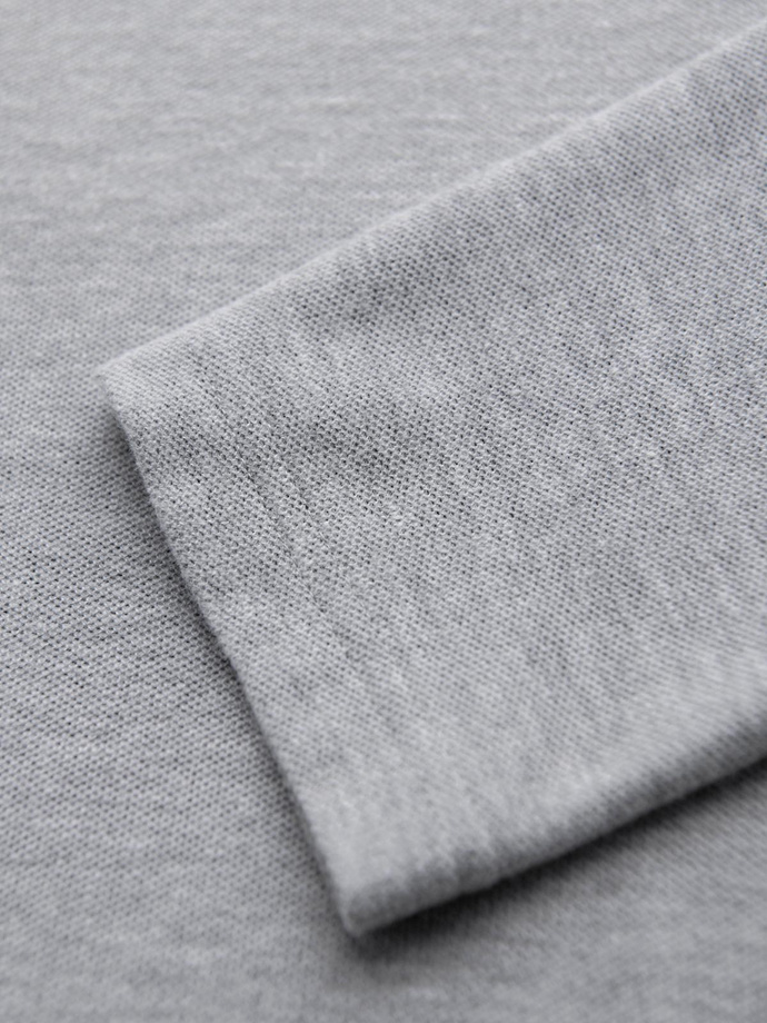 Męski longsleeve z kołnierzykiem polo BASIC – szary melanż V4 OM-POBL-0162