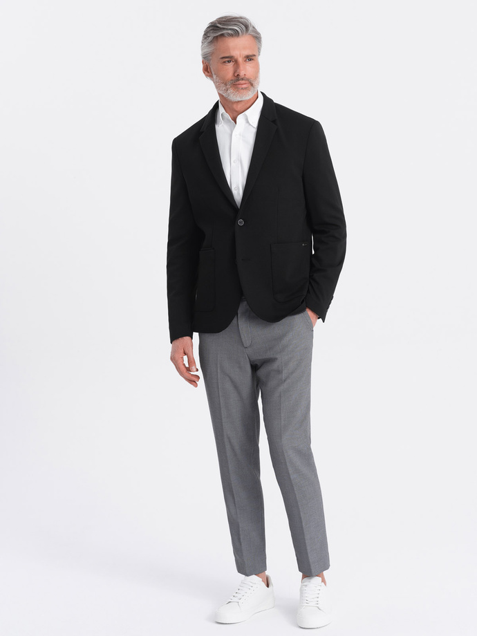 Marynarka męska z naszywanymi kieszeniami - czarna V5 OM-BLZB-0127