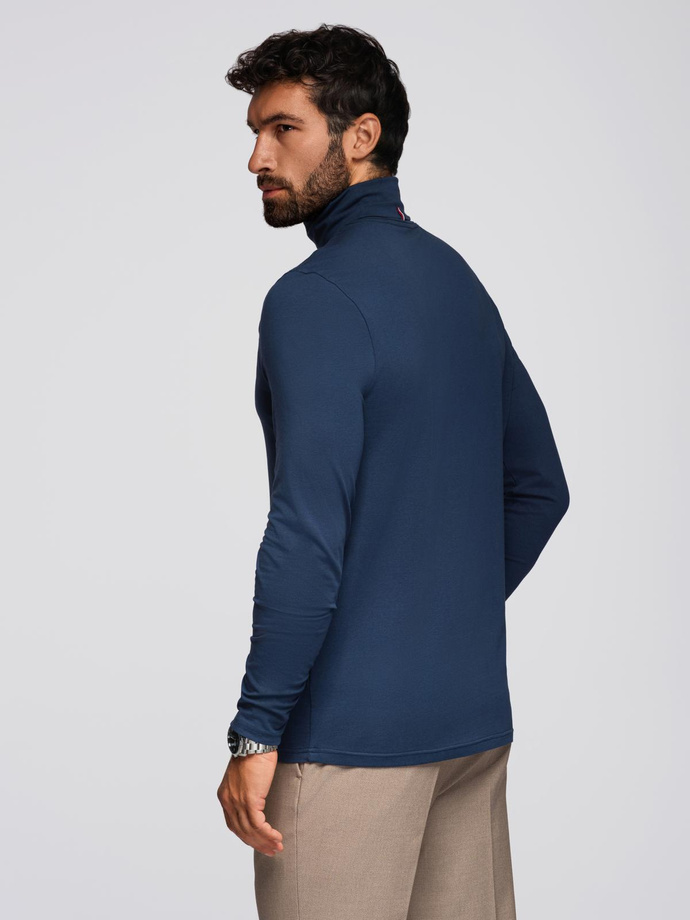 Męski longsleeve gładki z golfem - granatowy V2 OM-LSCL-0130