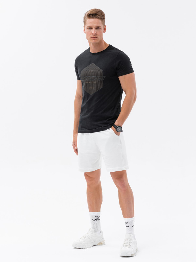 T-shirt męski bawełniany z nadrukiem - czarny V2 S1753