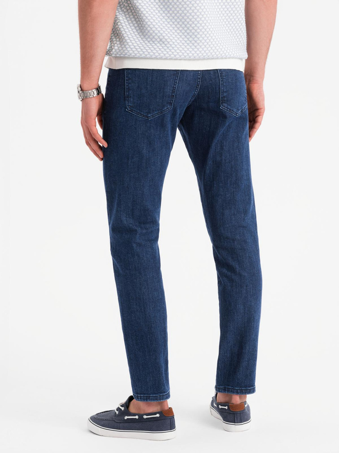 Klasyczne spodnie męskie jeansy SLIM FIT z elastanem – ciemnoniebieskie V3 OM-PADP-0216