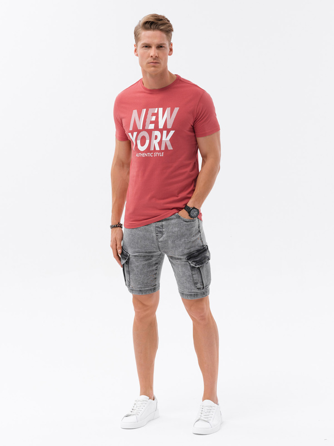 T-shirt męski bawełniany z nadrukiem - czerwony V4 OM-TSPT-0124