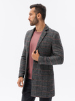 Jednorzędowy płaszcz męski w kratę - czarny V2 C500