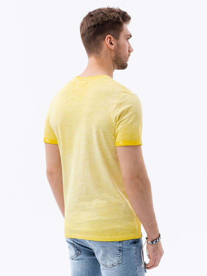 T-shirt męski z kieszonką - żółty melanż V5 S1388 