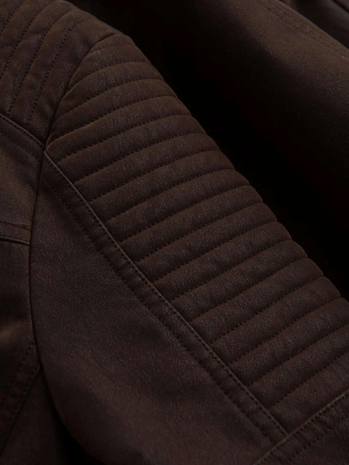 ジャケット・アウター Sillage MANTEAU COURT 3 POCHES Męska kurtka biker w stylu retro ze stójką – brązowa V1 OM