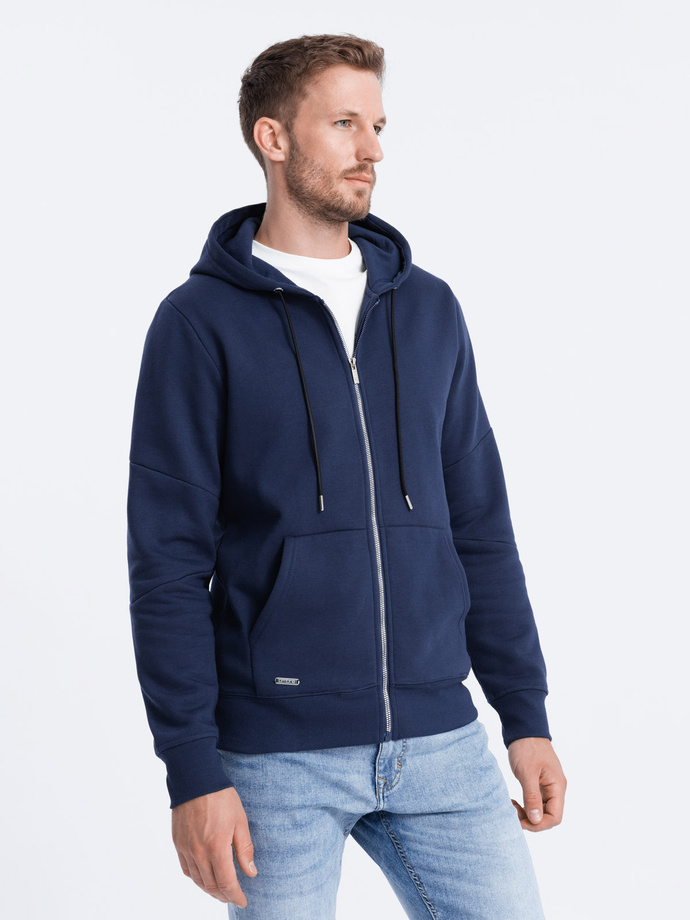 Bluza męska rozpinana z kapturem - ciemnoniebieska V4 OM-SSZP-22FW-003