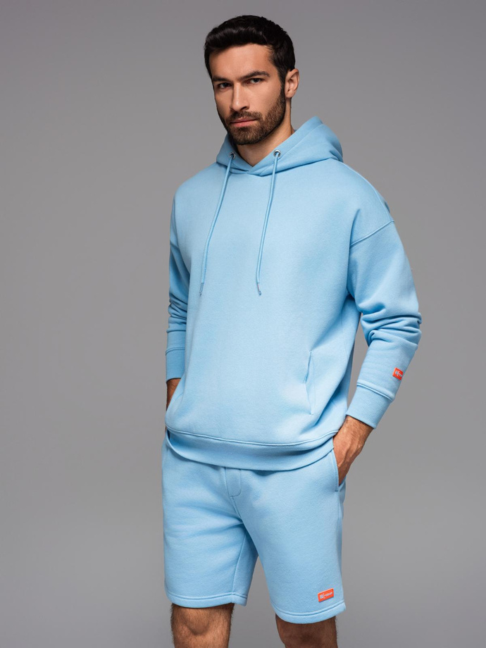 Bluza dresowa unisex z kapturem i kieszeniami – błękitna V8 OU-SNBC-0105