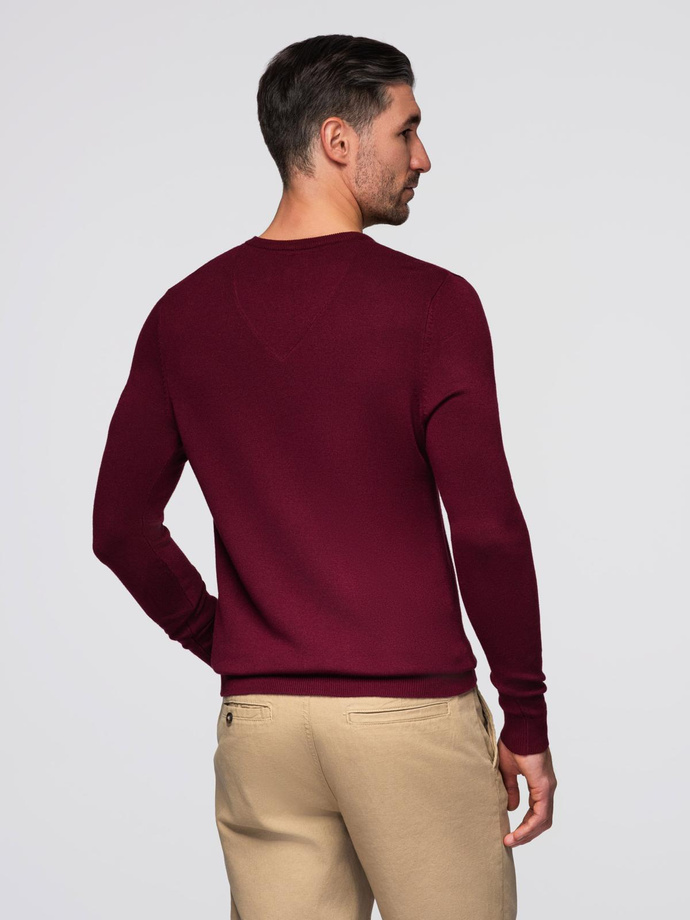 Sweter męski elegancki BASIC V-neck z wiskozą – bordowy V13 OM-SWBS-0107