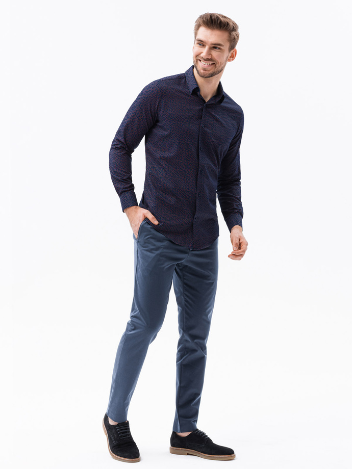 Koszula męska we wzór paisley REGULAR FIT - granatowo-czerwona K617