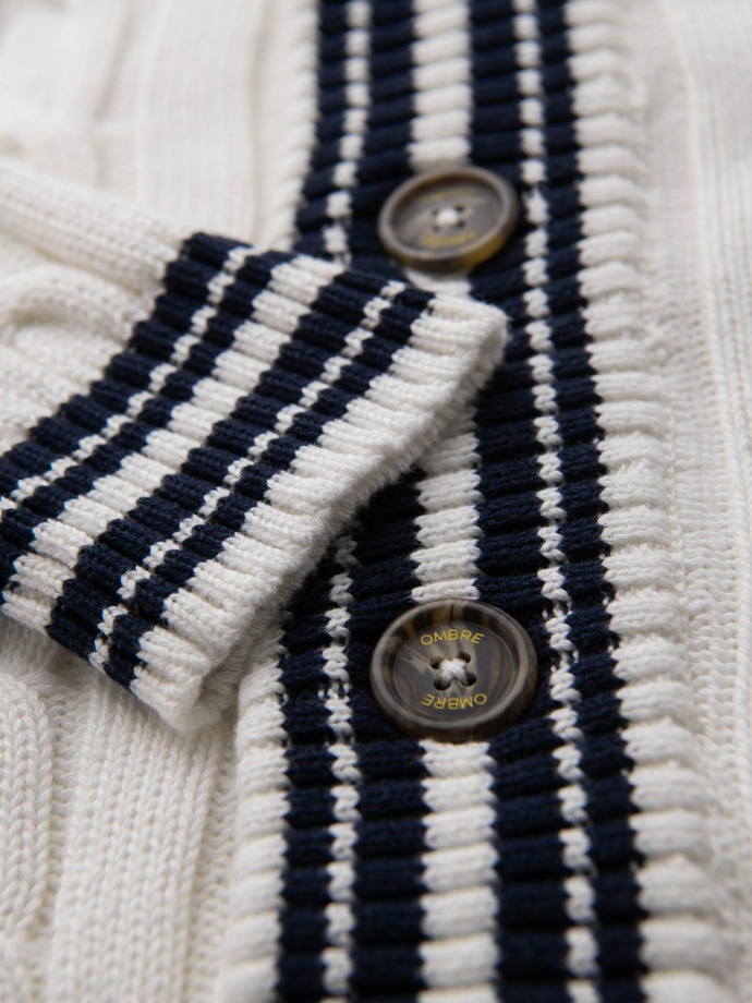 Sweter męski kardigan z szalowym kołnierzem w stylu preppy - biały V1 OM-SWCD-0152