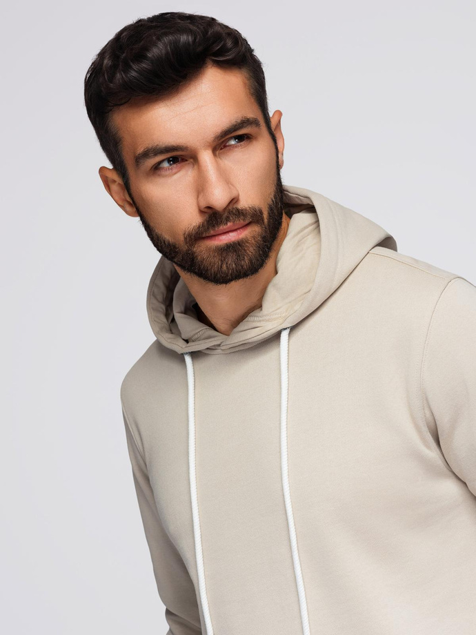 Męska bluza dresowa BASIC kangurka z kapturem - jasnobeżowa V1 B1674