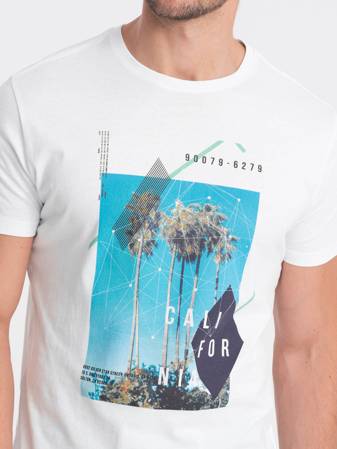 T-shirt męski bawełniany z nadrukiem - biała V1 S1738