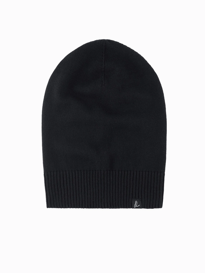 Męska zimowa czapka beanie z bawełnianej dzianiny – czarna V1 OM-ACWH-0124