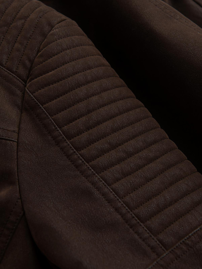 Męska kurtka biker w stylu retro ze stójką – brązowa V1 OM-JAFL-0197