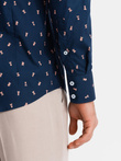 Bawełniana koszula męska we wzory SLIM FIT - atramentowa V3 OM-SHCS-0151