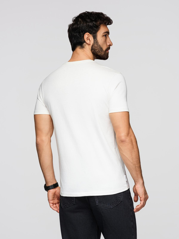 Koszulka męska bawełniana z geometrycznym nadrukiem - biała V2 OM-TSPT-0260