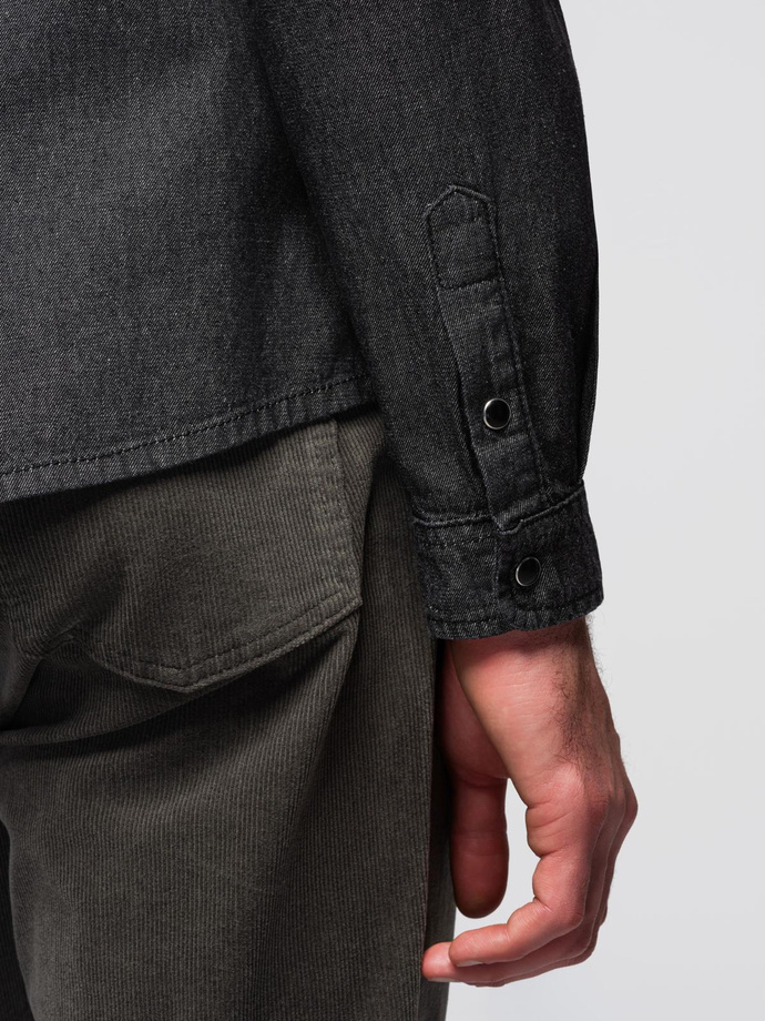 Koszula męska jeansowa na zatrzaski z kieszonkami - czarna V3 OM-SHDS-0210