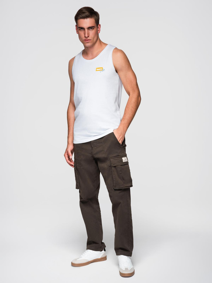 Bawełniany męski tank top z nadrukiem Summer Vibe – biały V2 OM-TSTT-0191