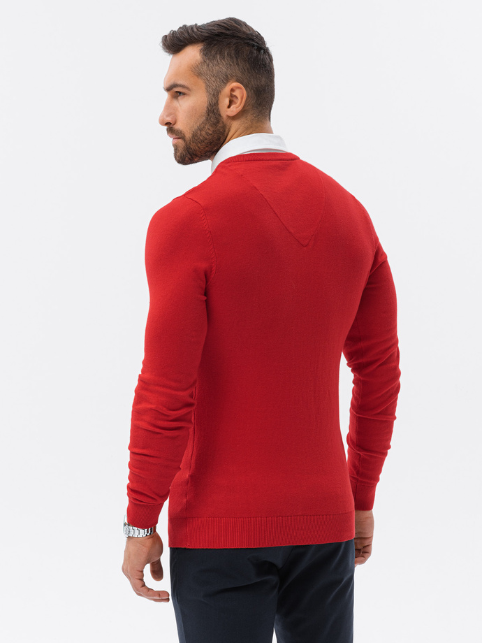 Sweter męski z białym kołnierzykiem - czerwony V4 E120