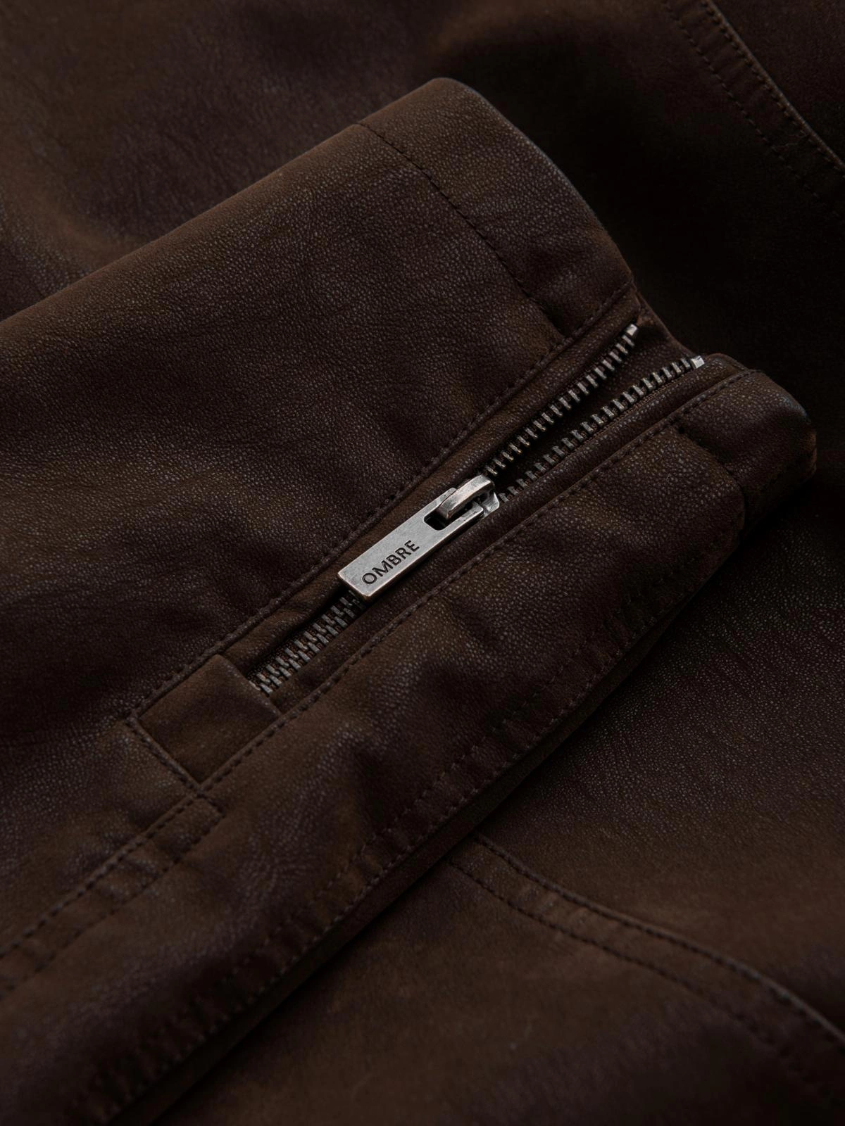 ジャケット・アウター Sillage MANTEAU COURT 3 POCHES Męska kurtka biker w stylu retro ze stójką – brązowa V1 OM