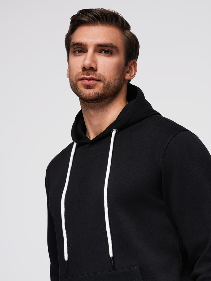 Bluza męska dresowa BASIC kangurka z kapturem - czarna V5 B1674