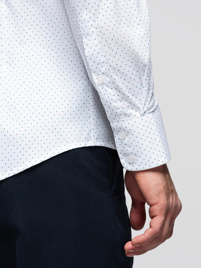 Bawełniana koszula męska w delikatne wzory REGULAR FIT - biała V1 K698