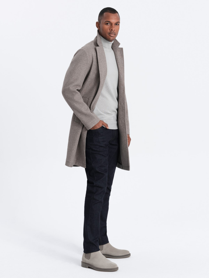 Męski lekki płaszcz jednorzędowy - jasnobrązowy V4 C636