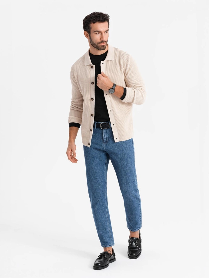 Marmurkowe spodnie męskie jeansowe CARROT FIT – ciemnoniebieskie V2 OM-PADP-0225