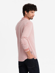 Męski melanżowy longsleeve polo z haftem – różowy melanż V2 OM-POLS-0129