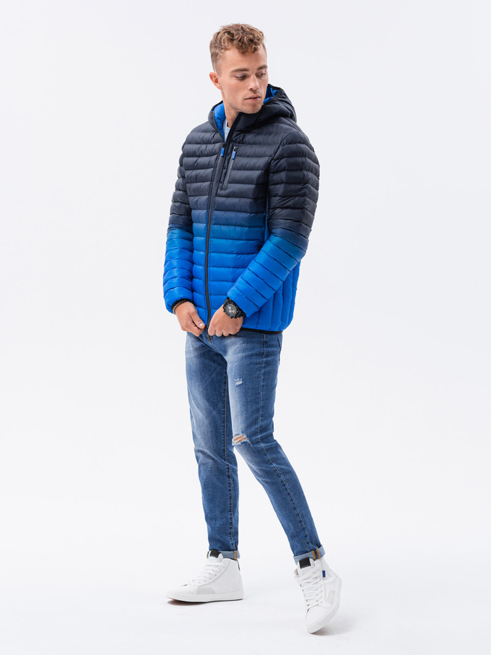 Kurtka męska pikowana z efektem ombre - granatowa V1 C319