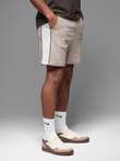 Męskie krótkie dresowe spodenki w szerokie pasy – beżowe V2 OM-SRSK-0182