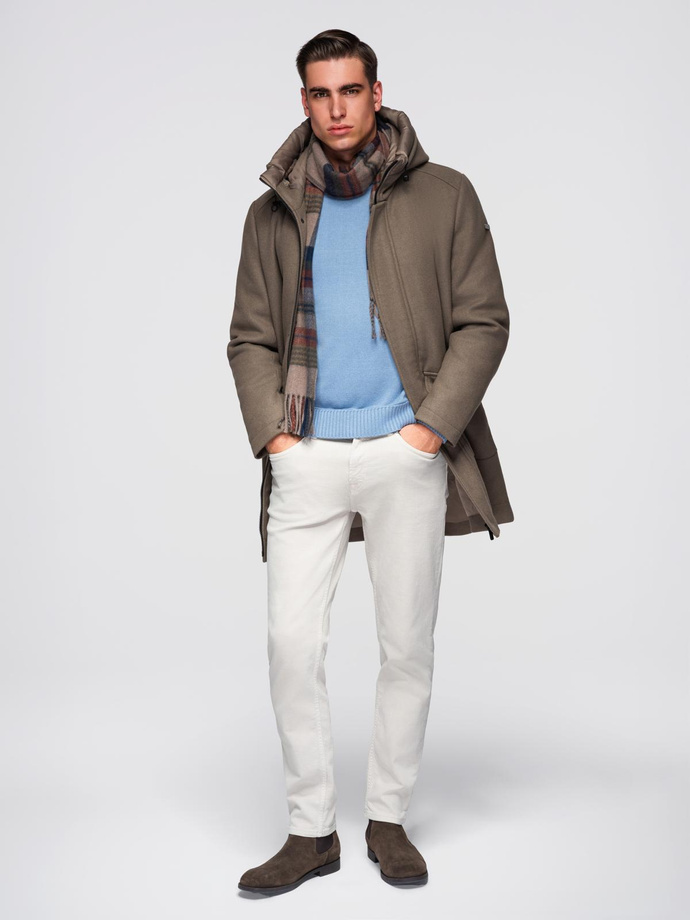 Męski płaszcz parka z wełną i kapturem - khaki V2 OM-COWC-0132