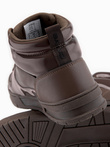 Buty męskie wysokie sneakersy z połyskującymi elementami – ciemnobrązowe V3 OM-FOSH-0178