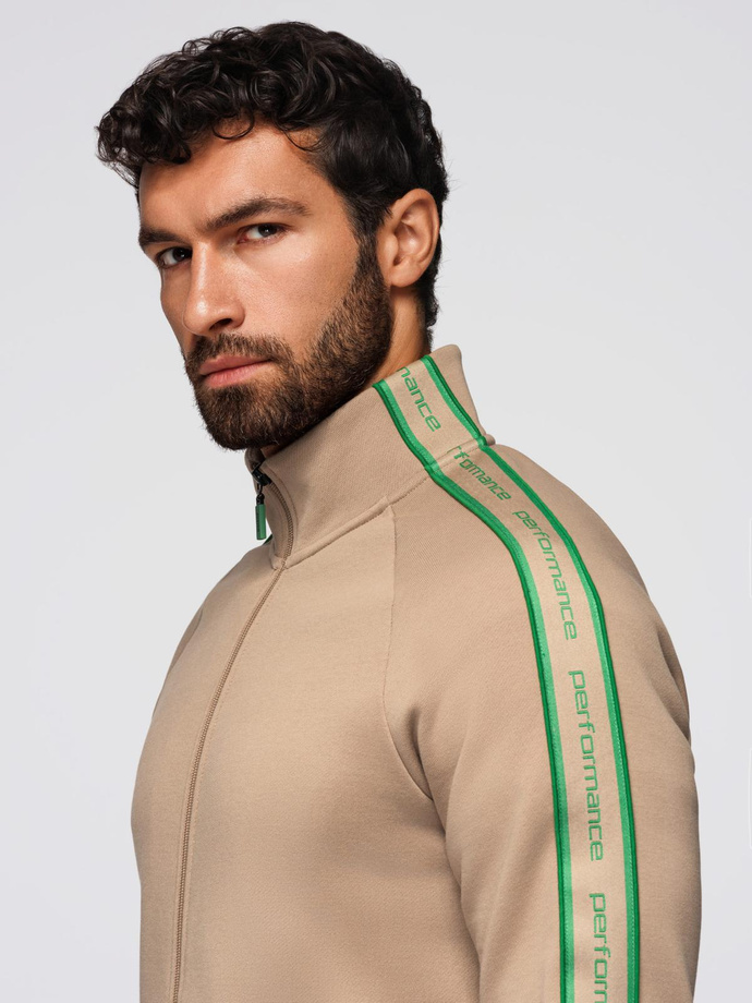 Komplet dresowy męski bluza rozpinana + spodnie dresowe joggery - jasnobrązowy V1 Z113