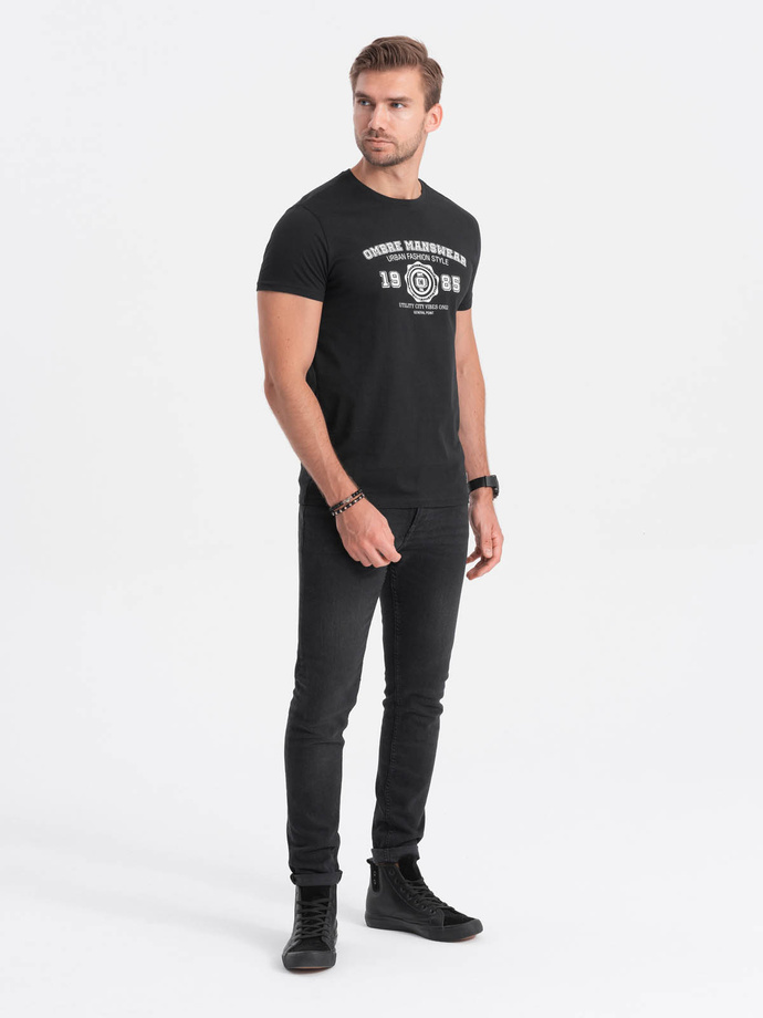 T-shirt męski bawełniany z nadrukiem - czarny V2 S1748