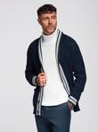 Sweter męski kardigan z szalowym kołnierzem w stylu preppy - granatowy V4 OM-SWCD-0152