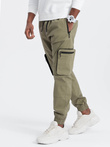 Męskie spodnie JOGGERY z zapinanymi kieszeniami cargo - jasnooliwkowe V1 OM-PAJO-0135