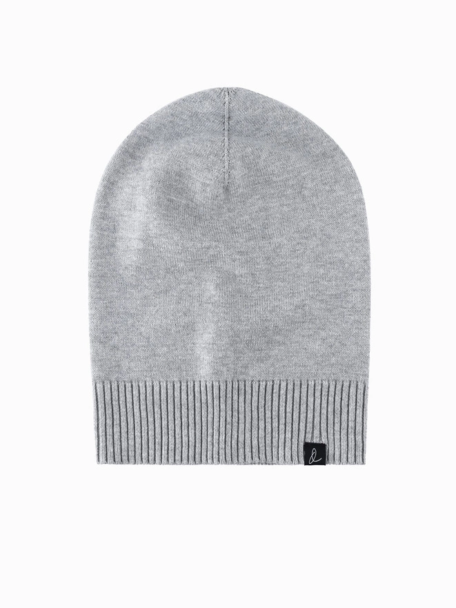 Zimowa czapka męska beanie z bawełnianej dzianiny – szary melanż V5 OM-ACWH-0124