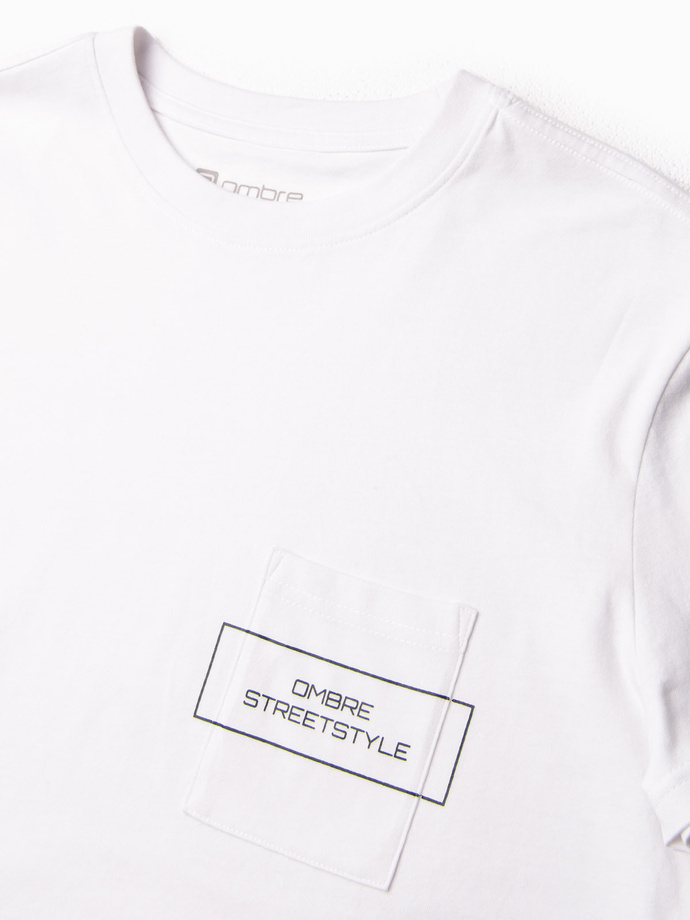 T-shirt męski bawełniany z nadrukiem na kieszonce - biały V8 S1742