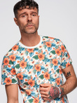 T-shirt męski bawełniany w kwiatowy wzór full print – biały V1 OM-TSFP-0249