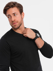 Męski longsleeve bez nadruku z dekoltem w serek - czarny V6 OM-LSBL-0108