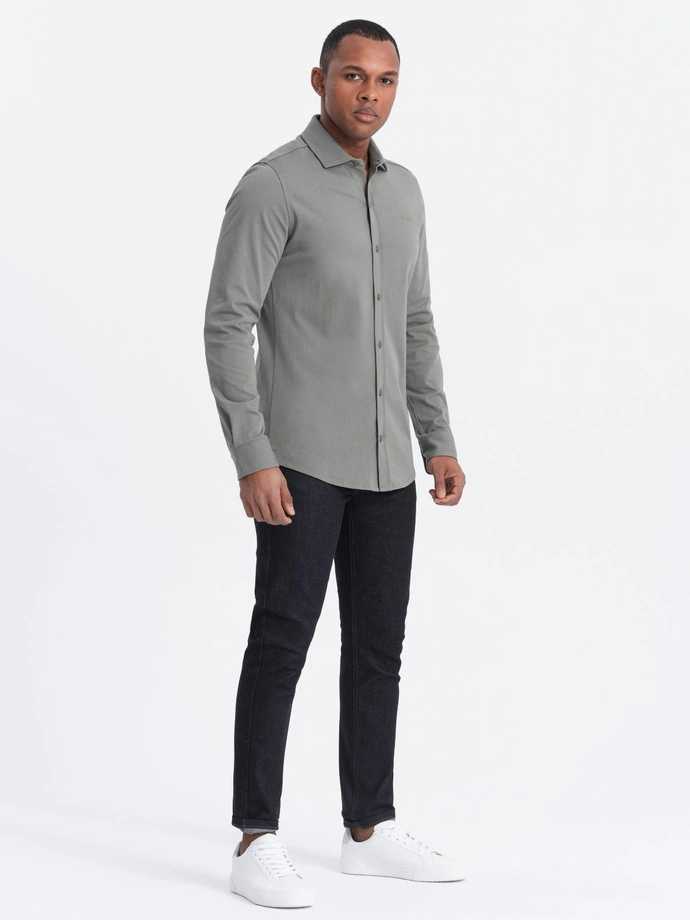 Bawełniana męska koszula REGULAR z dzianiny single jersey - jasny khaki V4 OM-SHCS-0138
