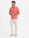 Koszulka polo z bawełnianej dzianiny pique – koralowa V6 OM-POSS-0103