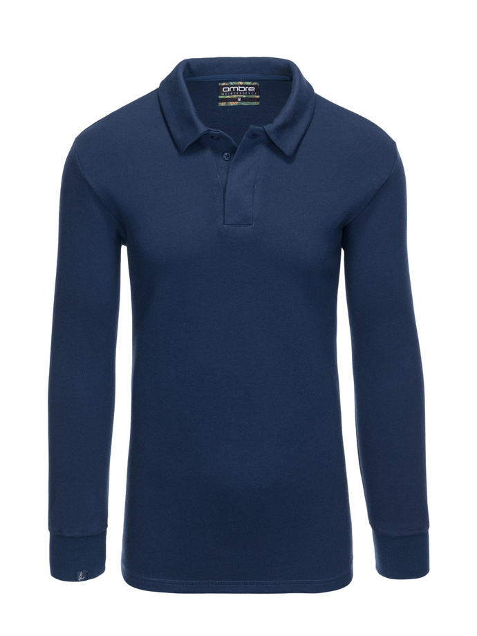 Bluza męska z kołnierzykiem polo ze strukturalnej dzianiny - ciemnoniebieska V5 OM-SSNZ-0149