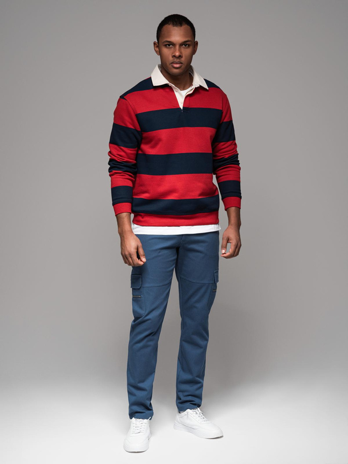 Męskie spodnie cargo STRAIGHT LEG z zapinanymi na zamek kieszeniami – ciemnoniebieskie V1 OM-PACG-0204