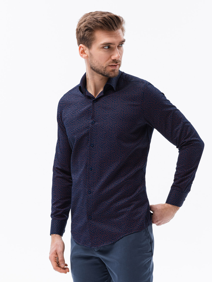 Koszula męska we wzór paisley REGULAR FIT - granatowo-czerwona K617