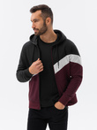 Bluza męska trzykolorowa rozpinana z kapturem - czarna V2 B1419