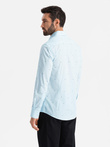 Klasyczna męska bawełniana koszula SLIM FIT w rybki - błękitna V4 OM-SHCS-0156