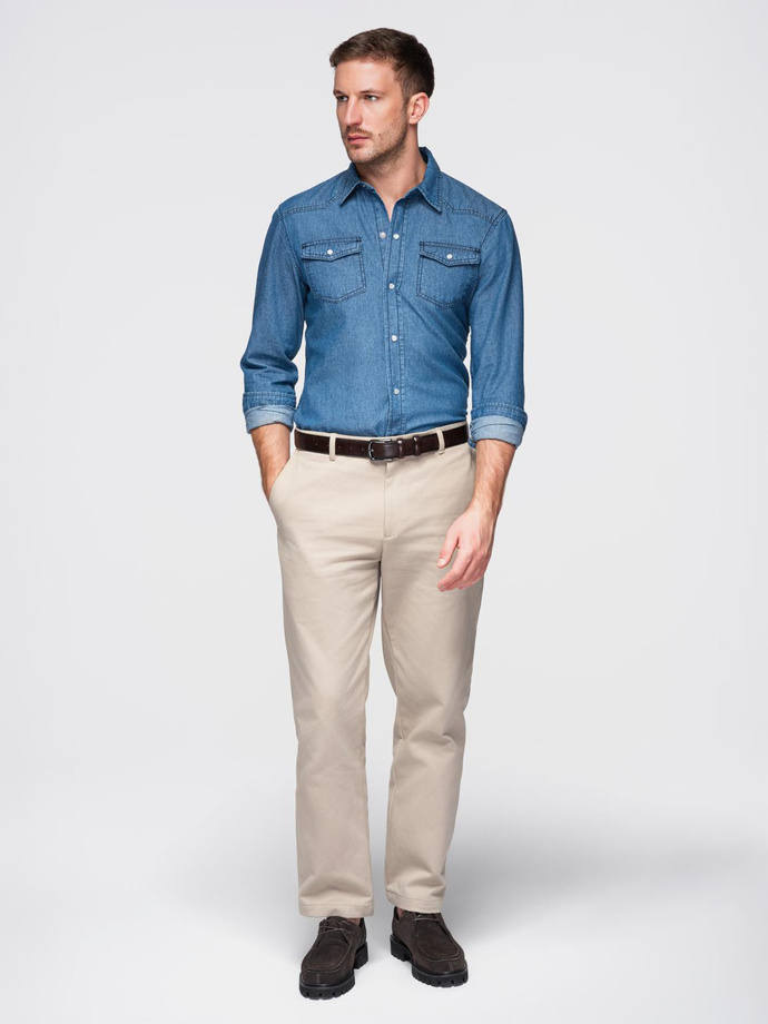 Męska koszula jeansowa na zatrzaski z kieszonkami - niebieska V2 OM-SHDS-0210