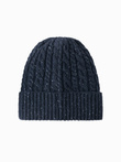 Czapka męska beanie z okrągłą tłoczoną naszywką – granatowa V2 OM-ACWH-0121